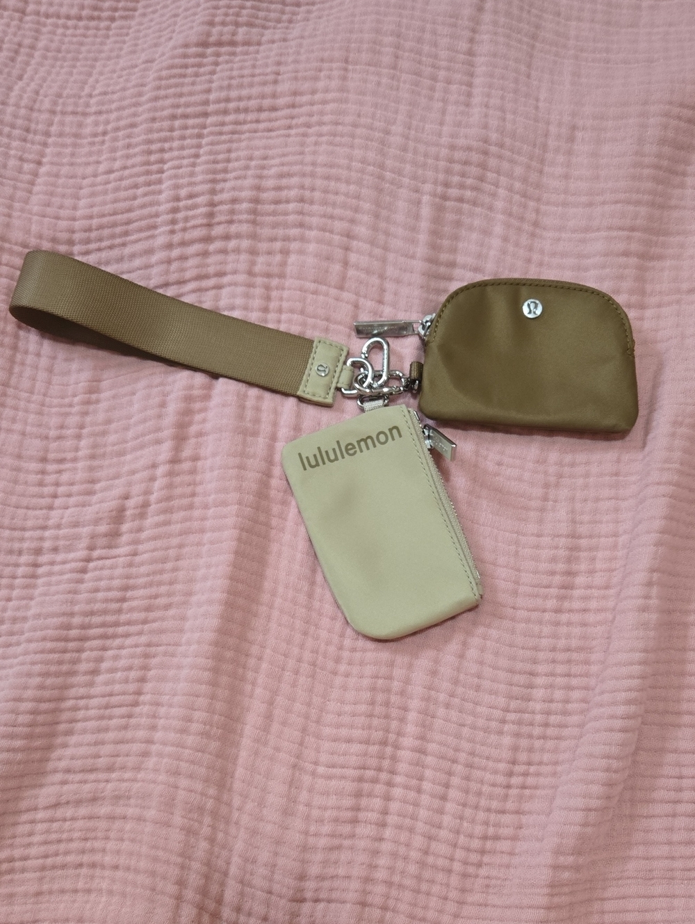 Lululemon Wristlet Keychain Trio in Tan & Olive